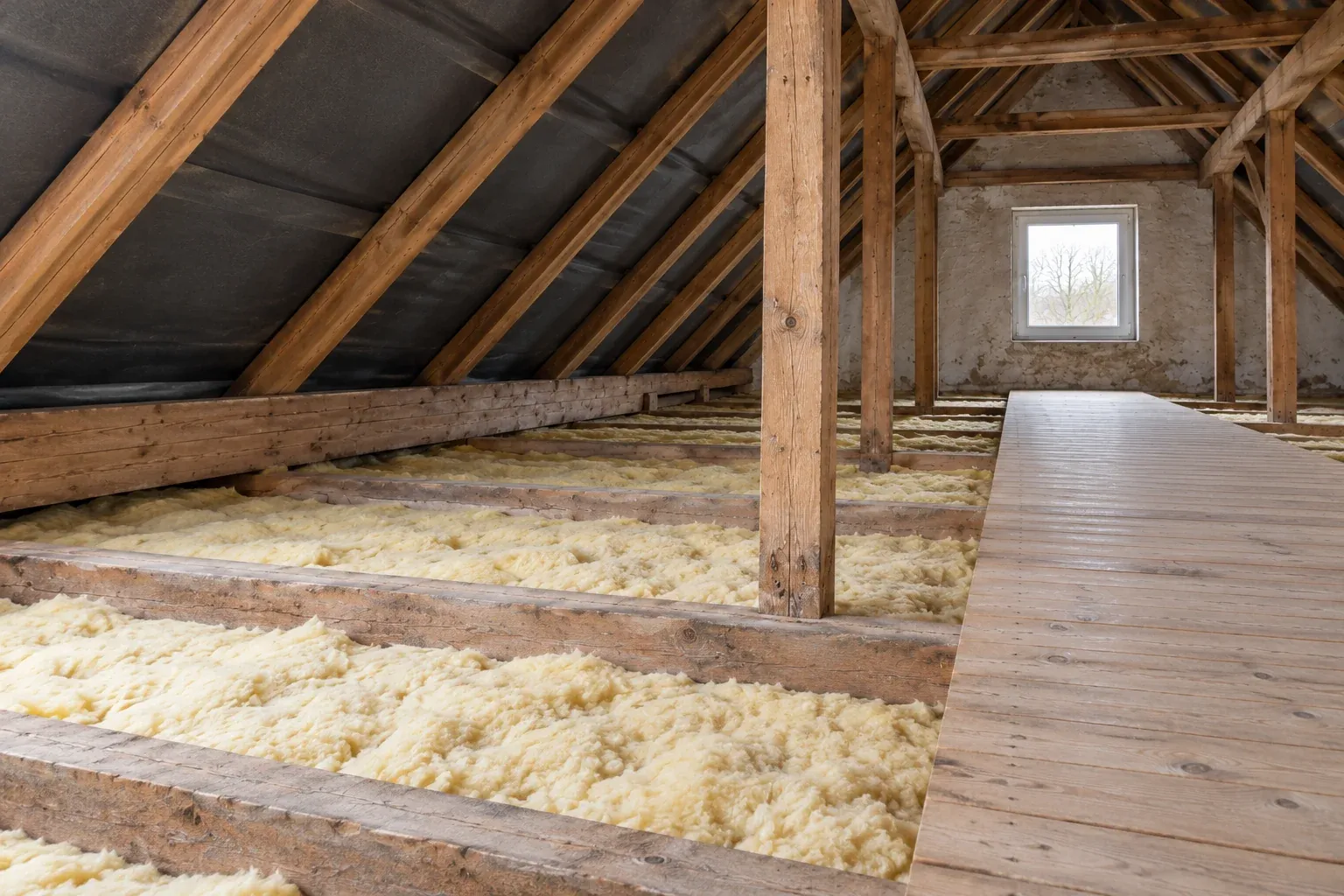 Dämmmaterial und Decke als Detailstudie.