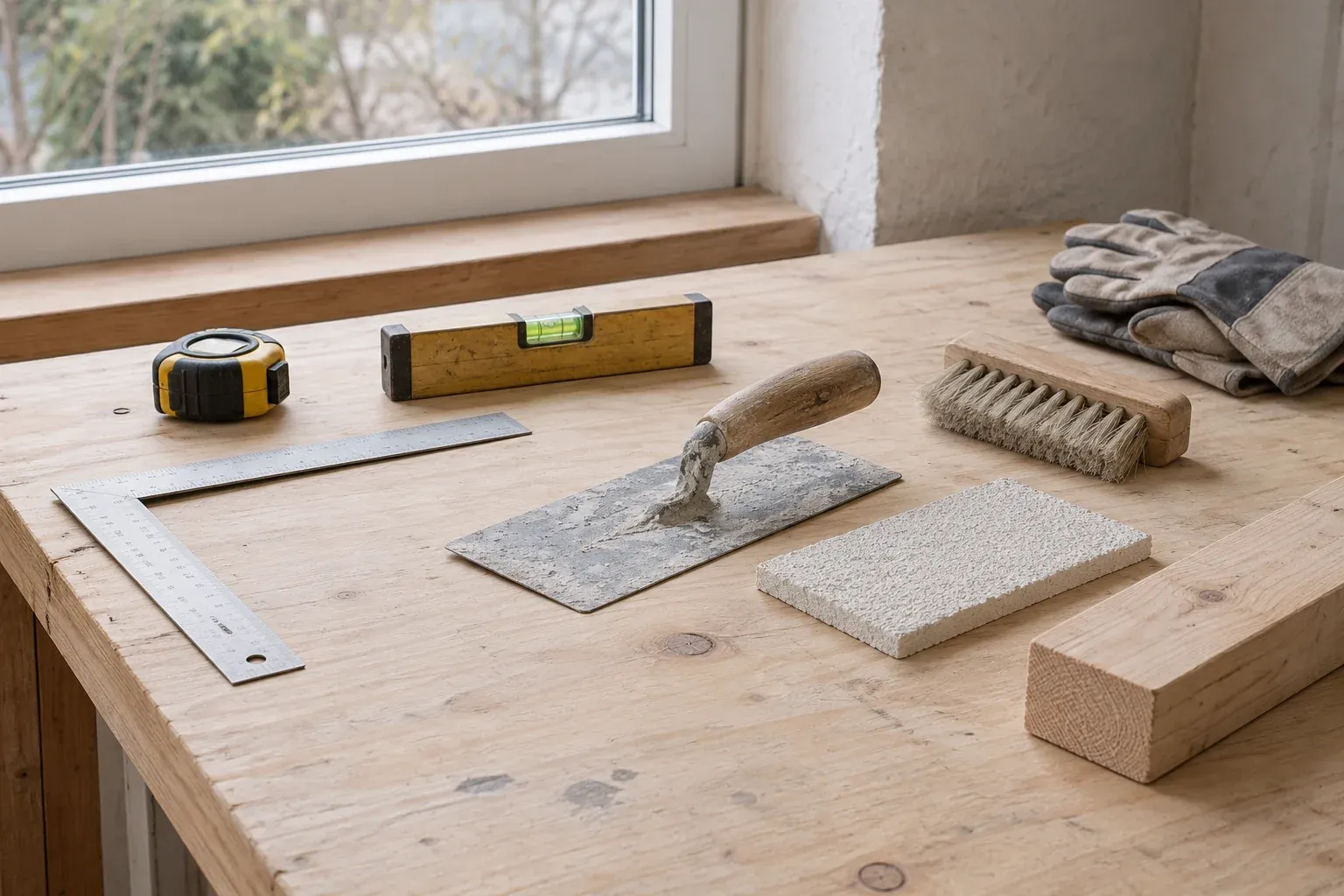 Werkzeuge und Materialmuster ohne Personen oder Marken.